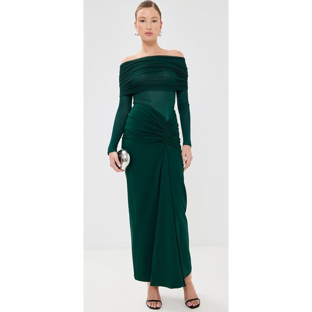 Christopher Esber | NWT Sonora Veiled Ruched Dress in Evergreen Maxi AUS 4 US 0